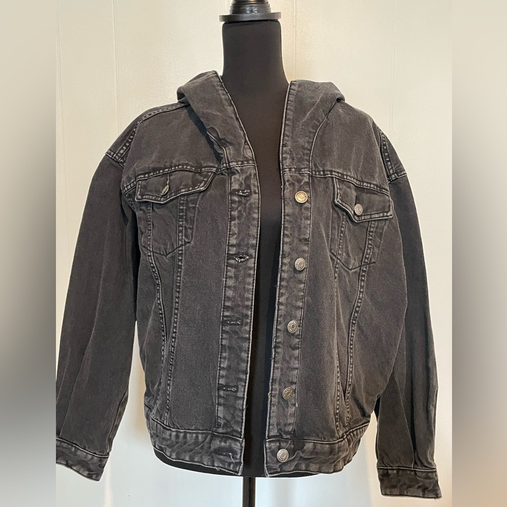 wild fable, Black Denim Hooded Trucker Jacket, xs, NWOT